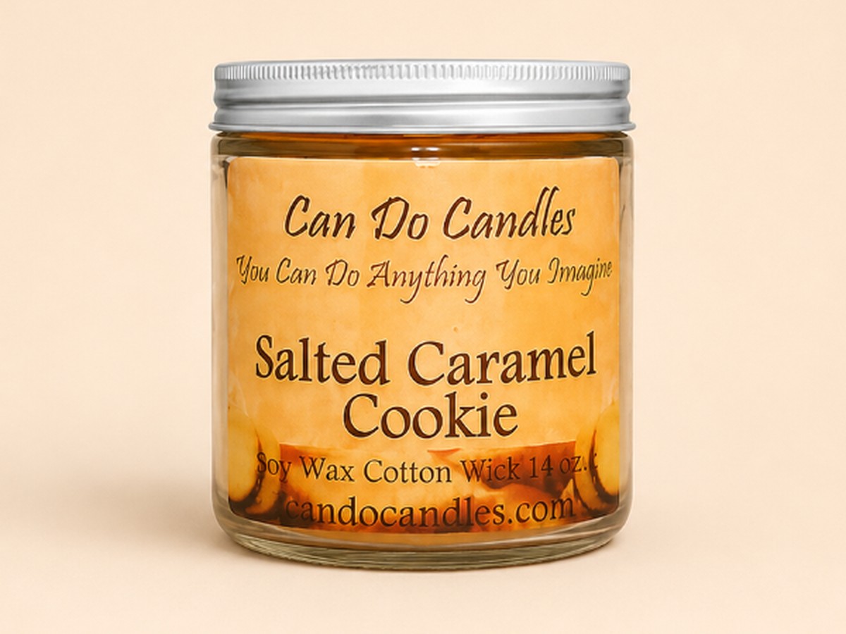 Can Do Candles Salted Caramel Cookie candle in a glass jar